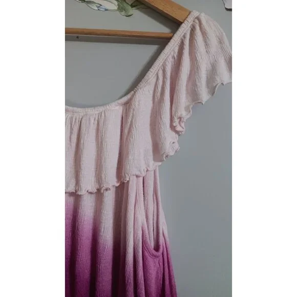Free People Large Ombre Cora Lee Off The Shoulder Boho Beach Pink Classic Top - Picture 3 of 5